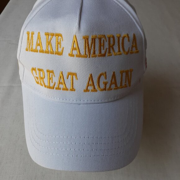 New MAGA - 45-47 - Flag - Trump - White with Gold Baseball Cap - Adjustable Fit - Picture 10 of 10
